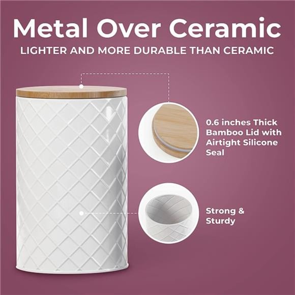 White Metal Canister Sets for Kitchen Counter, Kitchen Canisters Set of 4 - Picture 3 of 6